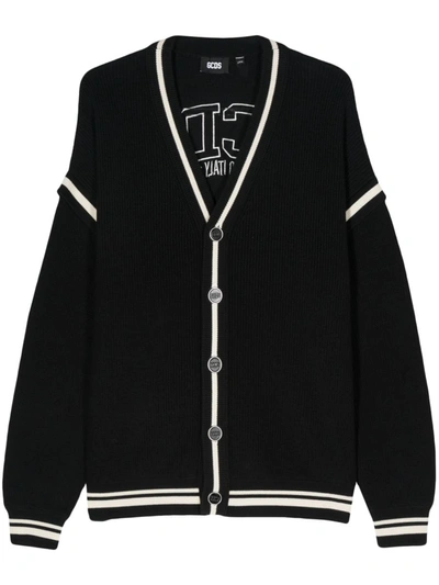 Gcds Cotton Cardigan With Logo Embroidery In Black