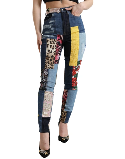 Dolce & Gabbana Patchwork Printed Cotton-blend Skinny Jeans In Multi