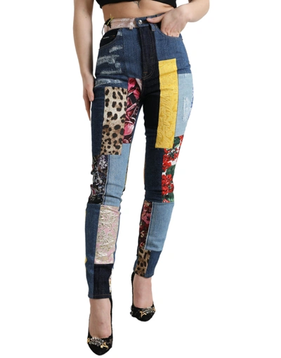 DOLCE & GABBANA MULTICOLOR PATCHWORK GRACE SKINNY DENIM JEANS