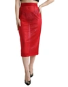 DOLCE & GABBANA RED SHEER HIGH WAIST PENCIL CUT MIDI SKIRT