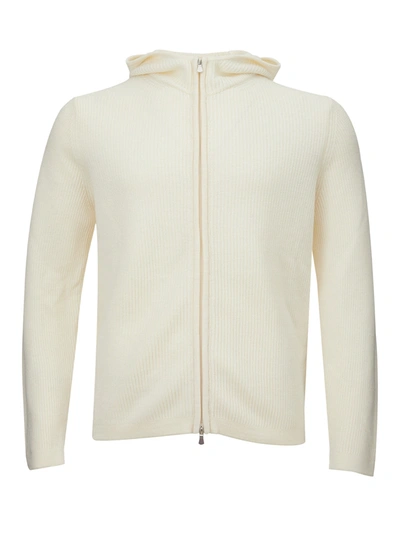 Gran Sasso White Wool Hooded Cardigan With Zip