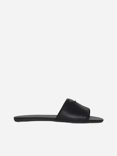 Prada Nappa Leather Flat Sandals In Black