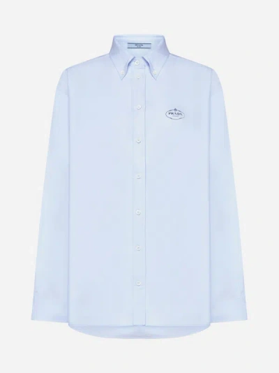 Prada Cotton Long Shirt In Sky