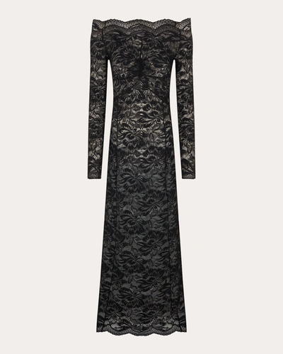 Rabanne Twist Front Off The Shoulder Long Sleeve Lace Midi Dress In Black