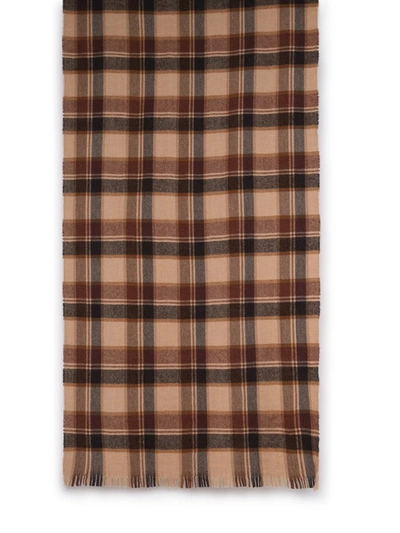 Woolrich Checked Wool Scarf In Brown