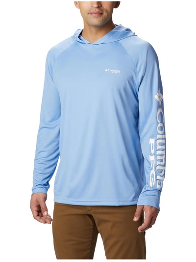 Columbia Men's Terminal Tackle Upf 50 Hoodie In Vivid Blue,cool Grey Logo