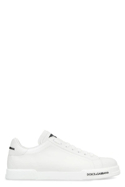 Dolce & Gabbana Portofino Leather Low-top Sneakers In White