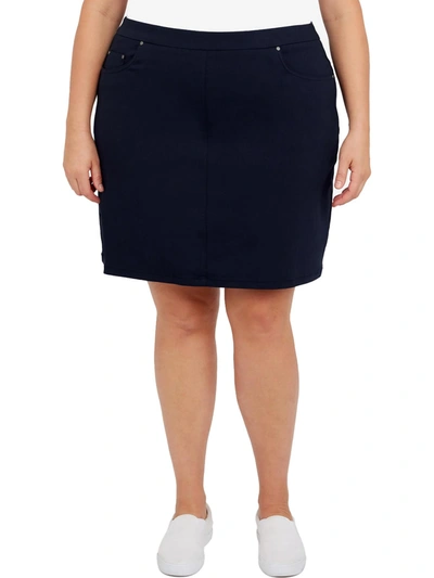 Hearts Of Palm Plus Size Essentials Tech Stretch Pull On Skort With Elastic Wasitband In Blue