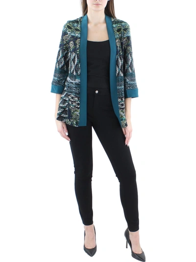 R & M Richards Womens Knit Printed Duster Blazer In Blue
