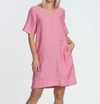 HINSON WU JACKIE SHORT SLEEVE LUXE LINEN DRESS IN BRIGHT PINK