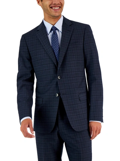 Ax Armani Exchange Mens Wool Blend Plaid Two-button Blazer In Blue
