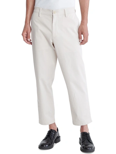 Calvin Klein Mens Tapered Cropped Khaki Pants In White