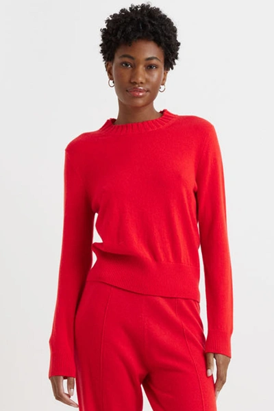 Chinti & Parker Uk Bright-red Wool-cashmere Cropped Sweater