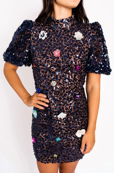 Queen Of Sparkles Floral Sequin In Navy Floral In Blue