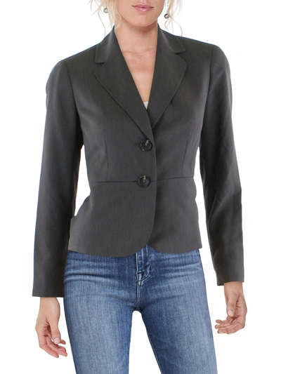 Le Suit Petites Womens Woven Striped Two-button Blazer In Grey