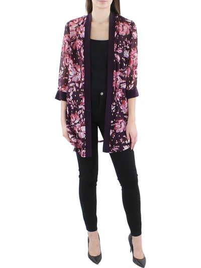 R & M Richards Womens Chiffon Sheer Duster Blazer In Black