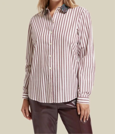 Scotch & Soda Stripe-print Beaded-cuff Shirt In Brown