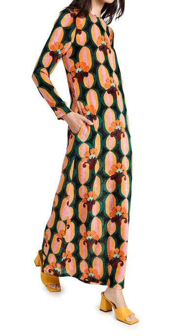 La Doublej Long Sleeve Swing Dress Icon In Patterned Orange