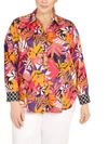 RUBY RD. PLUS WOMENS FLORAL PRINT COLLARED BLOUSE