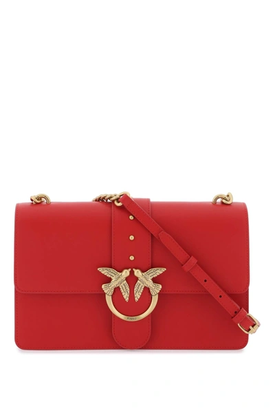 Pinko Red Classic Love Icon Simply Leather Handbag For Women