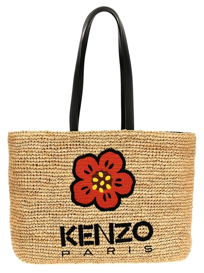Kenzo Boke Flower Straw Tote Bag In Beige