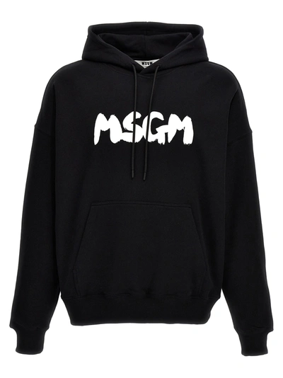 Msgm Sweatshirt With Brushed Logo In Black