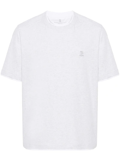 Brunello Cucinelli T-shirt With Embroidery In Grey