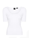 Pinko Embroidered-logo U-neck T-shirt In Bianco-biancaneve