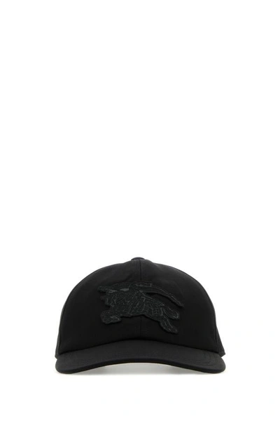 Burberry Rounded Visor Cotton Baseball Cap In Black