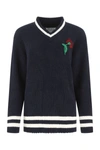 Maison Margiela Floral-embroidered V-neck Jumper In Blue