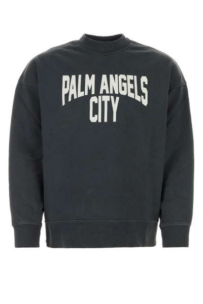 Palm Angels Man Graphite Cotton Oversize Sweatshirt In Grey