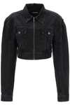 Rotate Birger Christensen Rotate Sunday Zebra-print Cropped Denim Jacket In Black