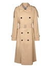 Burberry Women Beige Double-breasted Trench Coat With Matching Belt In Cotton Woman In Beige