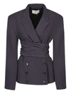 Quira Belted Wrap Jacket In Textured Fabric In Brown