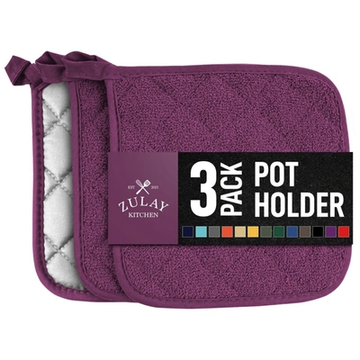 Zulay Kitchen 3-pack Pot Holders For Kitchen Heat Resistant Cotton In Purple