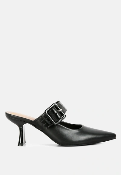 London Rag Shein Star Slim Block Heel Mules In Black