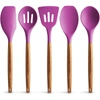 ZULAY KITCHEN NON-STICK SILICONE COOKING UTENSILS SET WITH AUTHENTIC ACACIA WOOD HANDLES (5 PIECE)