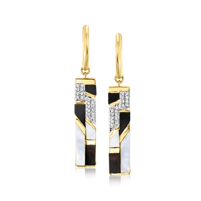 Ross-simons Mother-of-pearl And Onyx Drop Earrings With . White Topaz In 18kt Yellow Gold Over Sterling In Black
