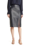Hugo Boss Setora Leather Midi Skirt In Sky Captain