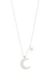 Argento Vivo Sterling Silver Pavé Crescent Moon & Star Pendant Necklace In Silver