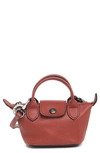 Longchamp Le Pliage Cuir Nano Crossbody Bag In Sienna