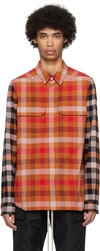 RICK OWENS ORANGE CHECK SHIRT