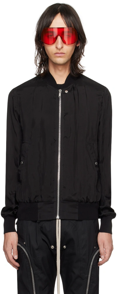 Rick Owens Black Classic Flight Bomber Jacket In 09 Black