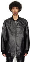 RICK OWENS BLACK COATED DENIM BOMBER JACKET