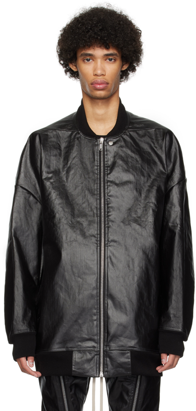 Rick Owens Black Coated Denim Bomber Jacket In 09 Black