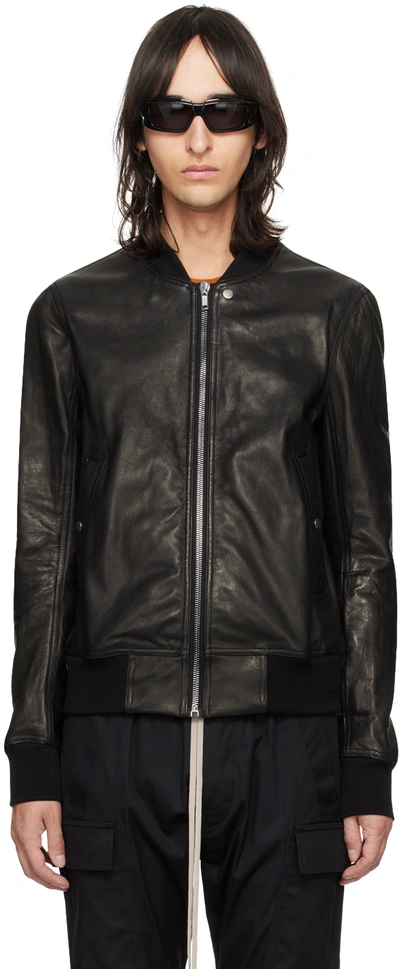 Rick Owens Flight Cropped Leather Bomber Jacket In Black