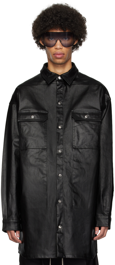 Rick Owens Black Outershirt Leather Jacket In Nero