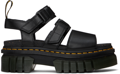 Dr. Martens' Black Ricki Leather 3-strap Platform Sandals In Black Nappa Lux