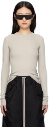Rick Owens Ribbed Crew Neck Long Sleeve T-shirt In 08 Pearl