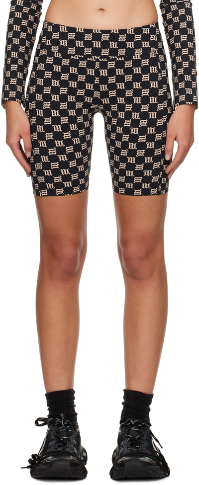 Misbhv Black Monogram Biker Shorts In Black/beige